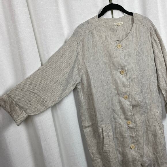 Eileen Fisher Cream Organic Linen Button Front Longline Jacket Sz.M - Picture 8 of 14